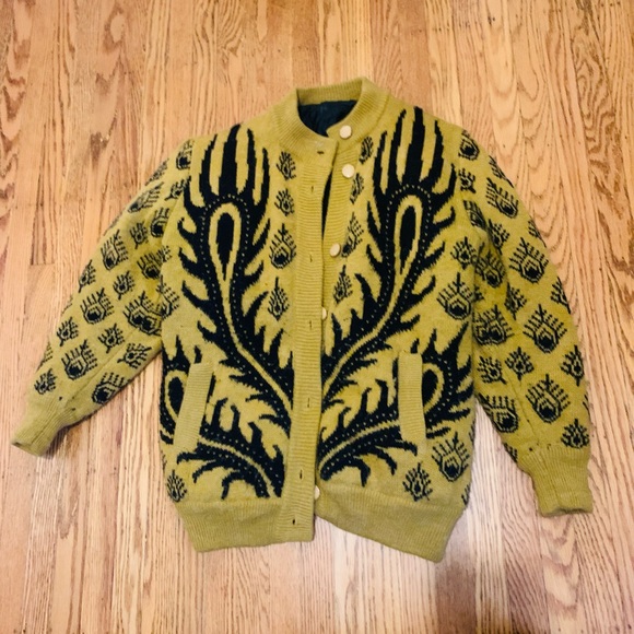 Vintage mustard lined, wool knit bomber jacket - Picture 4 of 4